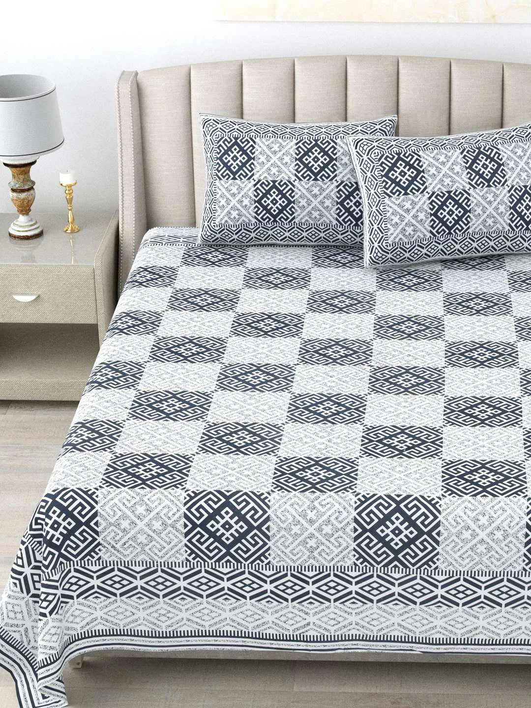 100% Pure Cotton Traditional Printed Bedsheet for Double Bed King Size Bedsheet with 2 Pillow Covers - TN Creations