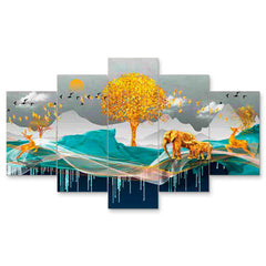 Golden Wildlife & Autumn Tree 5-Piece Wall Art Set