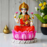 Hindu Goddess Lakshmi Statue Sitting on Lotus Flower (10.5 Inch) - TN Creations