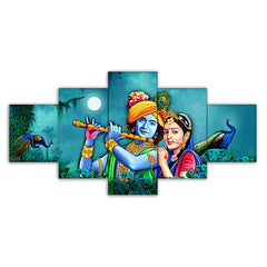 Radha Krishna with Peacocks 5-Piece Wall Art Set