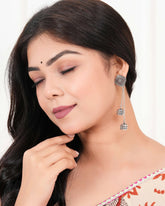 Diamond‑Stud Double‑Cube Tassel Earrings