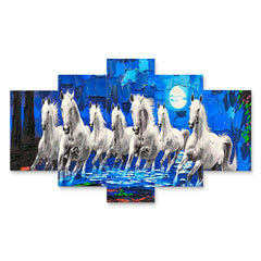 Moonlit Gallop: 5-Piece White Horses Wall Art Set