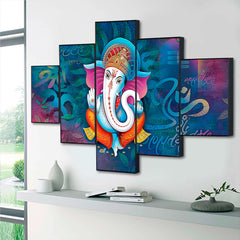 Vibrant Lord Ganesha 5-Piece Wall Art Set