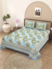 100% Pure Cotton Traditional Printed Bedsheet for Double Bed King Size Bedsheet with 2 Pillow Covers - TN Creations