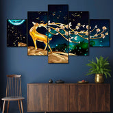 Golden Deer & Blossoms 5-Piece Wall Art Set