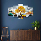 Golden Deer & Autumn Tree 5-Piece Wall Art Set