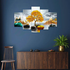 Golden Deer & Autumn Tree 5-Piece Wall Art Set