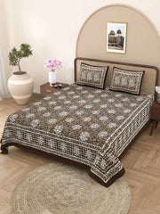 100% Pure Cotton Traditional Printed Bedsheet for Double Bed King Size Bedsheet with 2 Pillow Covers - TN Creations