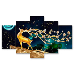 Golden Deer & Blossoming Branch 5-Piece Wall Art Set