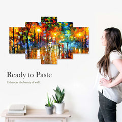 Autumn Rain: 5-Piece Colorful Park Scene Wall Art Set