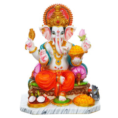 13 Inch White Marble Dust Ganesha Statue - TN Creations