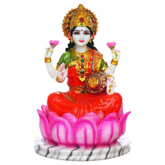 Hindu Goddess Lakshmi Statue Sitting on Lotus Flower (10.5 Inch) - TN Creations