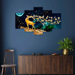 Golden Deer & Blossoming Branch 5-Piece Wall Art Set