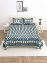 100% Pure Cotton Traditional Printed Bedsheet for Double Bed King Size Bedsheet with 2 Pillow Covers - TN Creations
