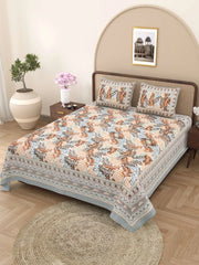 100% Pure Cotton Traditional Printed Bedsheet for Double Bed King Size Bedsheet with 2 Pillow Covers - TN Creations