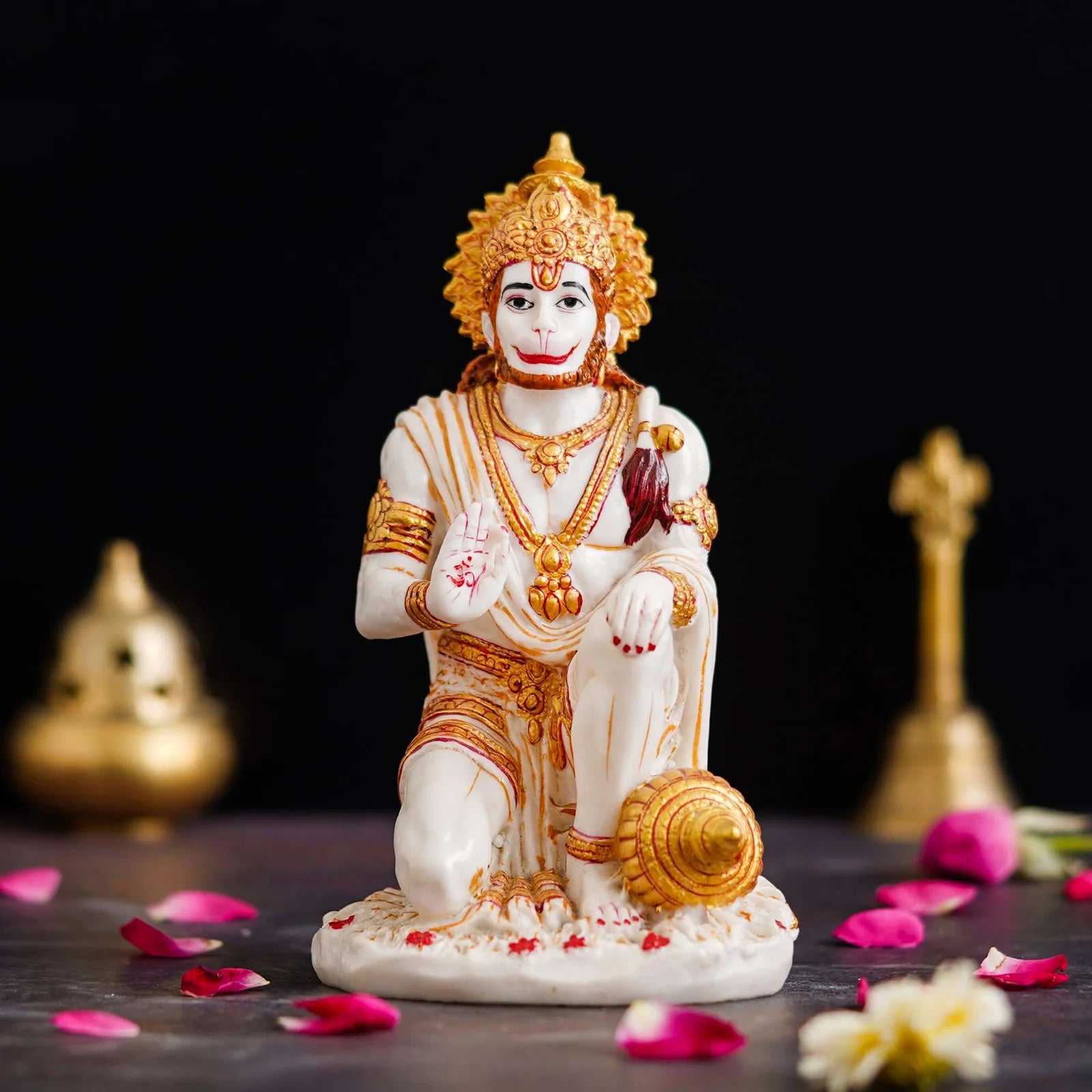 Handcrafted Marble Dust Hanuman Ji Idol – Sitting Bajrang Bali for Home & Temple Décor - TN Creations