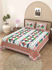 100% Pure Cotton Traditional Printed Bedsheet for Double Bed King Size Bedsheet with 2 Pillow Covers - TN Creations