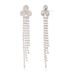 Triple‑Cluster Pavé Tassel Earrings