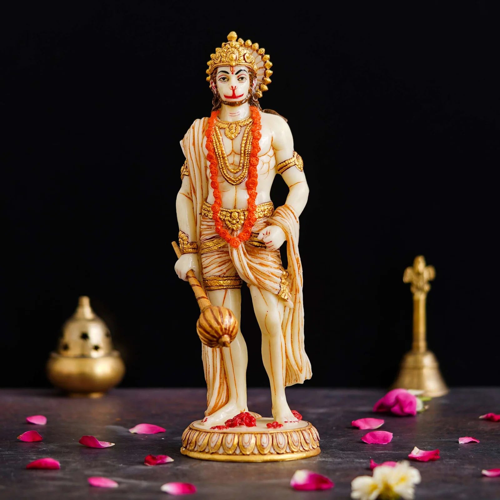 Handmade 10-Inch Marble Hanuman Ji Idol – Elegant Home & Temple Décor - TN Creations