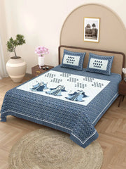 100% Pure Cotton Traditional Printed Bedsheet for Double Bed King Size Bedsheet with 2 Pillow Covers - TN Creations