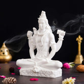 Handicraft Marble Dust Lord Shiv Ji Statue – Sitting Mahakal Idol for Pooja & Office Décor - TN Creations