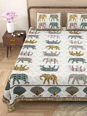 100% Pure Cotton Traditional Printed Bedsheet for Double Bed King Size Bedsheet with 2 Pillow Covers - TN Creations