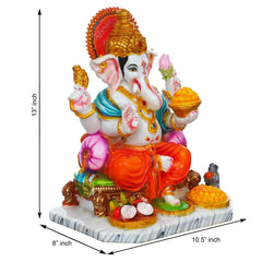 13 Inch White Marble Dust Ganesha Statue - TN Creations