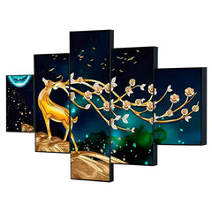Golden Deer & Blossoms 5-Piece Wall Art Set