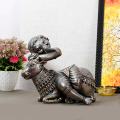 Handcrafted Brass Cow Statue with Ganesha Relief - TN Creations