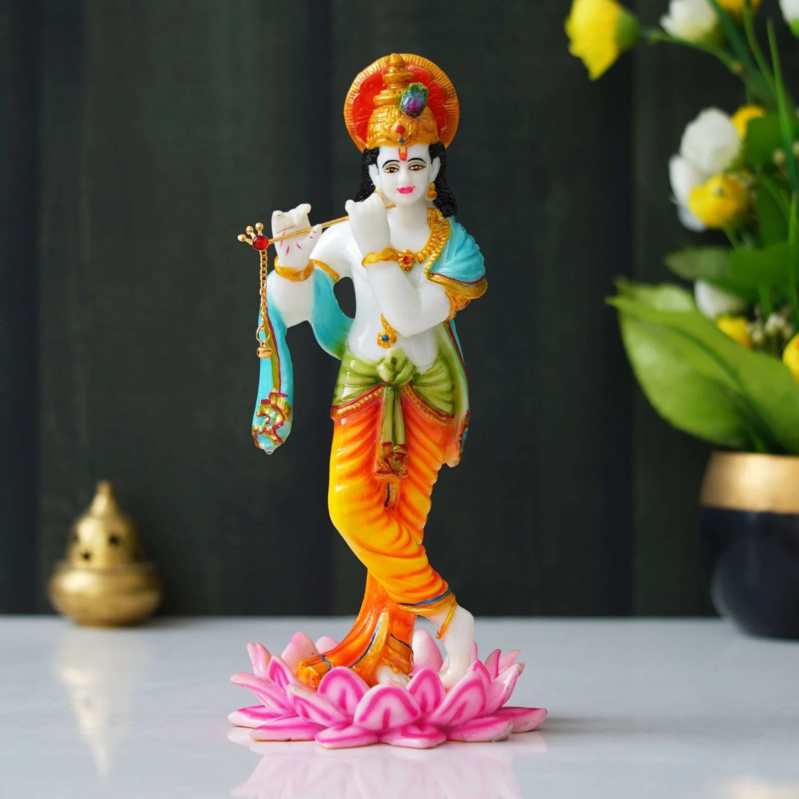 Krishna Playing Flute Statue (11.25 Inches) - TN Creations