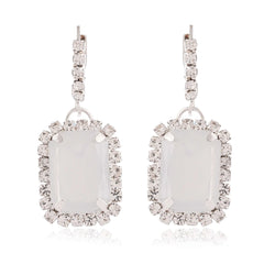 Opaline Emerald‑Cut Halo Drop Earrings