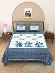 100% Pure Cotton Traditional Printed Bedsheet for Double Bed King Size Bedsheet with 2 Pillow Covers - TN Creations