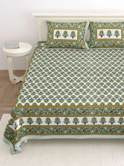 100% Pure Cotton Traditional Printed Bedsheet for Double Bed King Size Bedsheet with 2 Pillow Covers - TN Creations