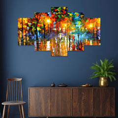 Autumn Rain: 5-Piece Colorful Park Scene Wall Art Set