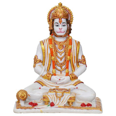 Lord Hanuman Sitting Statue with gada & Reading Book Decorative Showpiece - TN Creations
