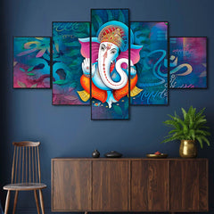 Vibrant Lord Ganesha 5-Piece Wall Art Set