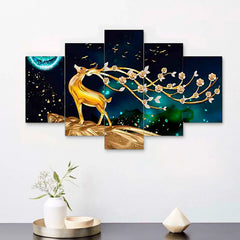 Radha Krishna & Peacock 5-Piece Wall Art Set