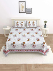 100% Pure Cotton Traditional Printed Bedsheet for Double Bed King Size Bedsheet with 2 Pillow Covers - TN Creations