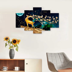 Radha Krishna & Peacock 5-Piece Wall Art Set