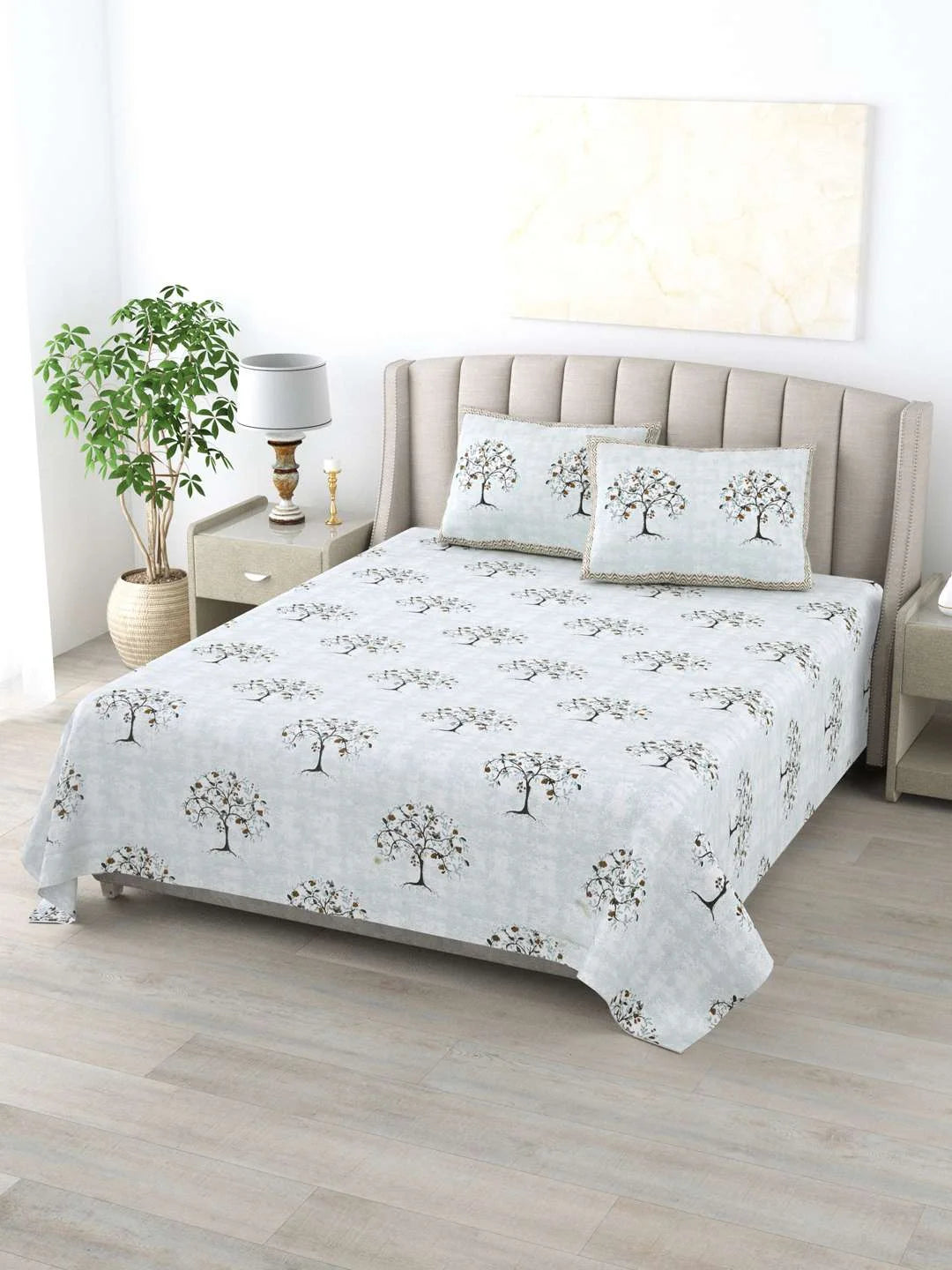 100% Pure Cotton Traditional Printed Bedsheet for Double Bed King Size Bedsheet with 2 Pillow Covers - TN Creations