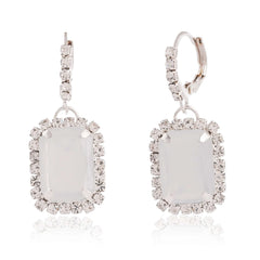 Opaline Emerald‑Cut Halo Drop Earrings