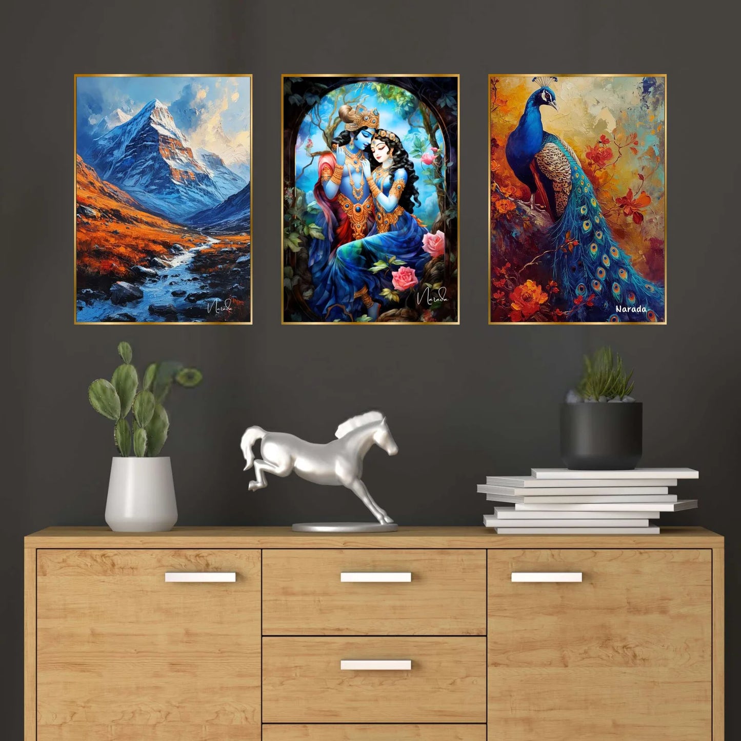 Premium Set of 3 Golden Framed Wall Paintings