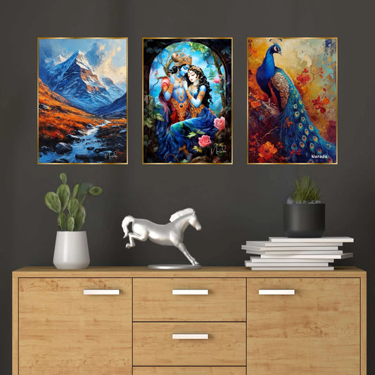 Premium Set of 3 Golden Framed Wall Paintings