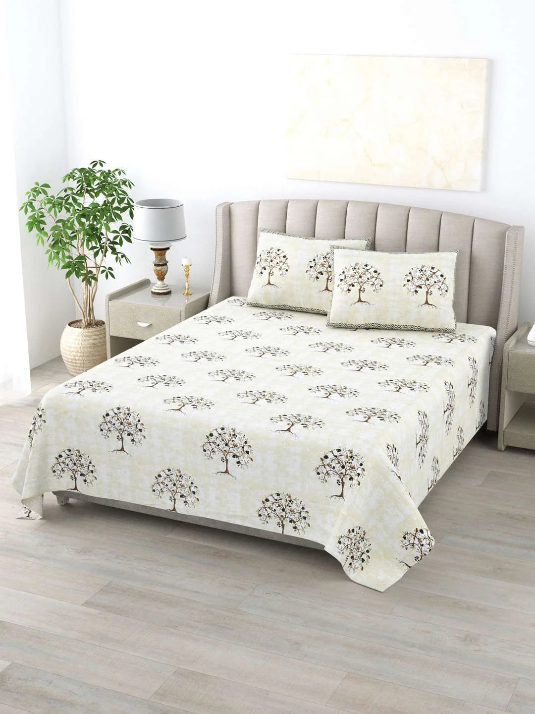 100% Pure Cotton Traditional Printed Bedsheet for Double Bed King Size Bedsheet with 2 Pillow Covers - TN Creations