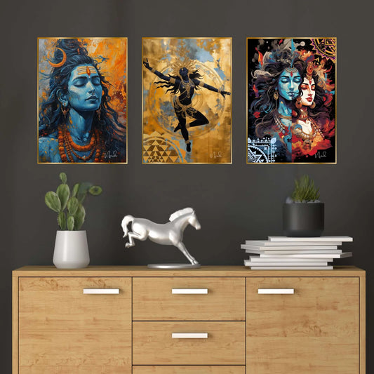 Premium Set of 3 Golden Framed Wall Paintings