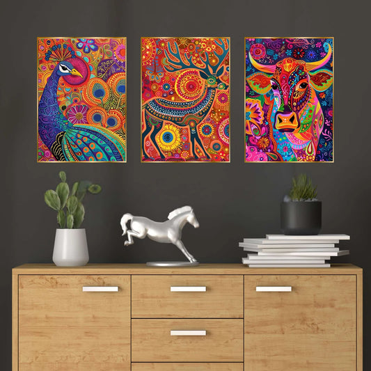 Premium Set of 3 Golden Framed Wall Paintings