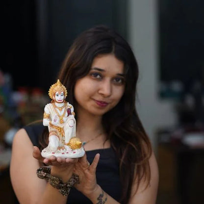 Handcrafted Marble Dust Hanuman Ji Idol – Sitting Bajrang Bali for Home & Temple Décor