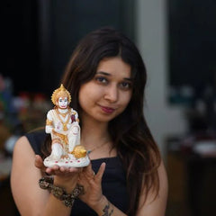 Handcrafted Marble Dust Hanuman Ji Idol – Sitting Bajrang Bali for Home & Temple Décor - TN Creations