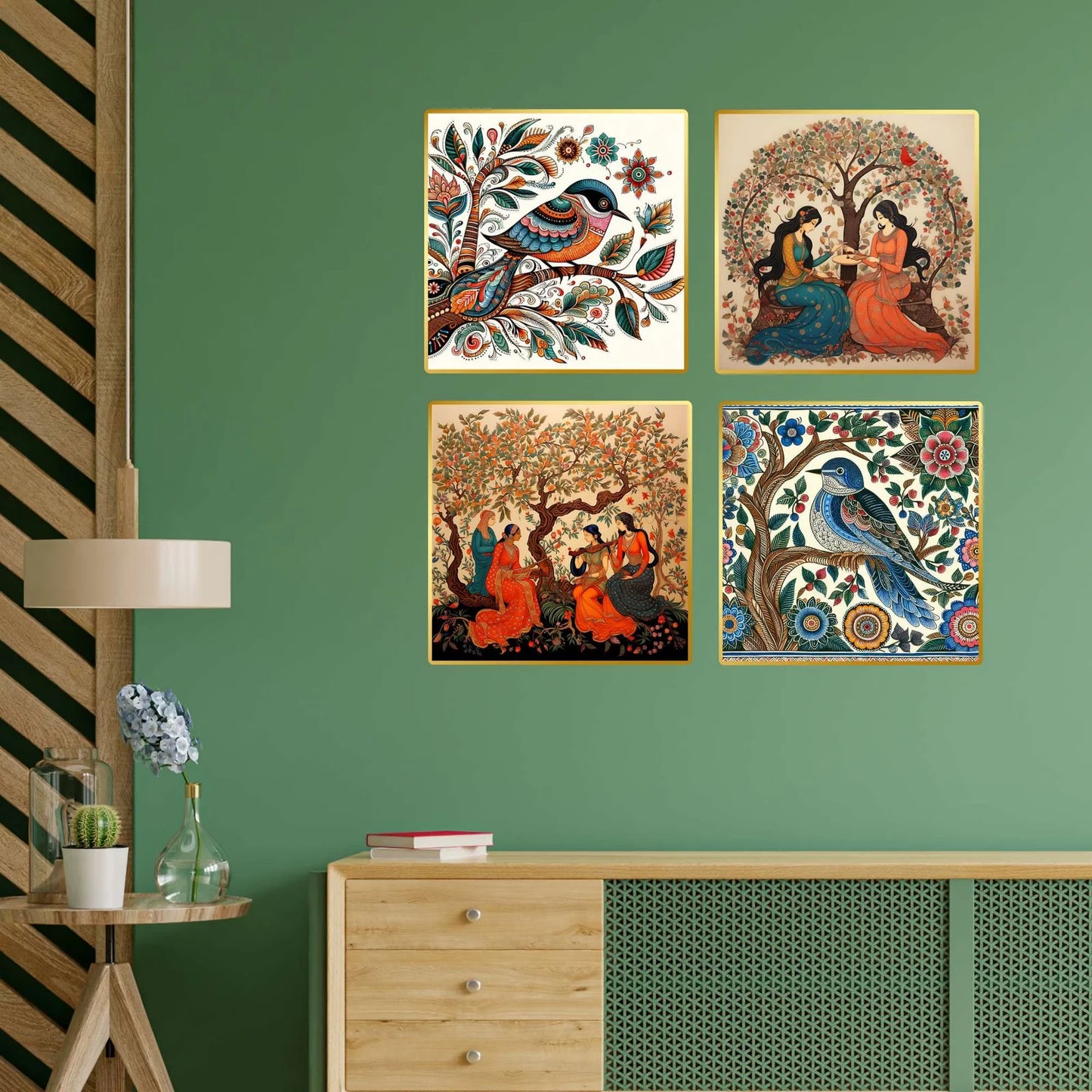 Premium Set of 4 Golden Framed Wall Paintings