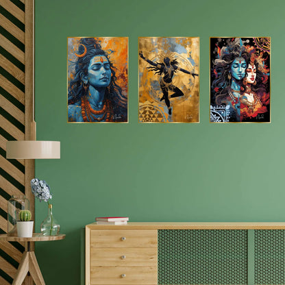 Premium Set of 3 Golden Framed Wall Paintings